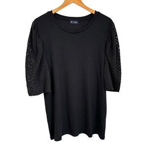 Gap Womens Puff Sleeve Ribbed Eyelet T Shirt Sz XXL Tall Black Short Sleeve NWT